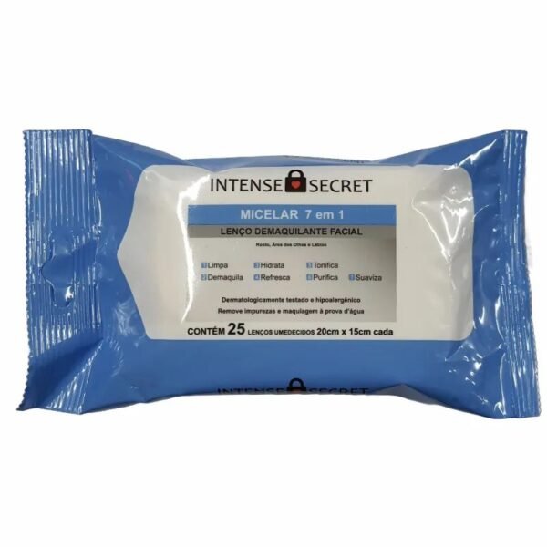 Lenço Demaquilante Micelar 7 em 1 - Intense Secret 25 lenços umedecidos de 20cm x 15cm